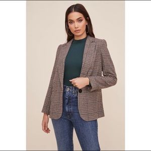 ASTR The Label Women's Plaid Blazer in Brown-Teal Plaid New with Tag Size XL